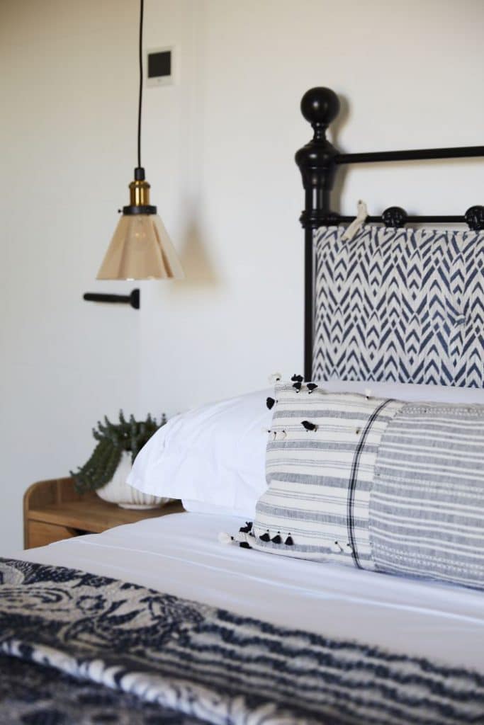 Blue and white pattern fabrics in a coastal villa property.