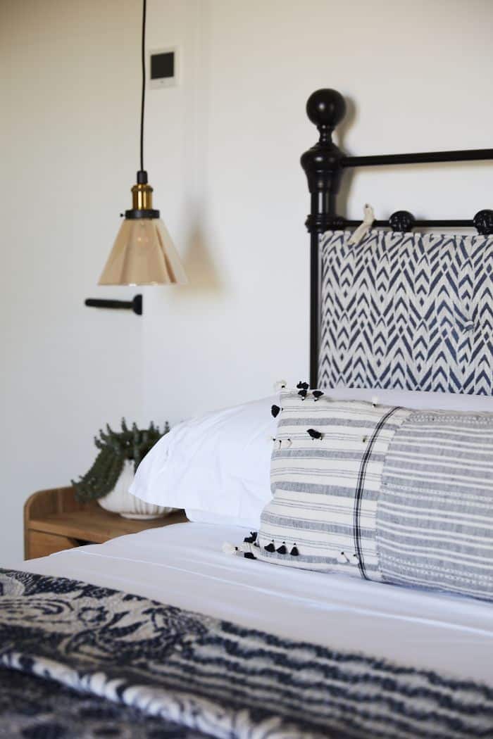 Blue and white pattern fabrics in a coastal villa property. 