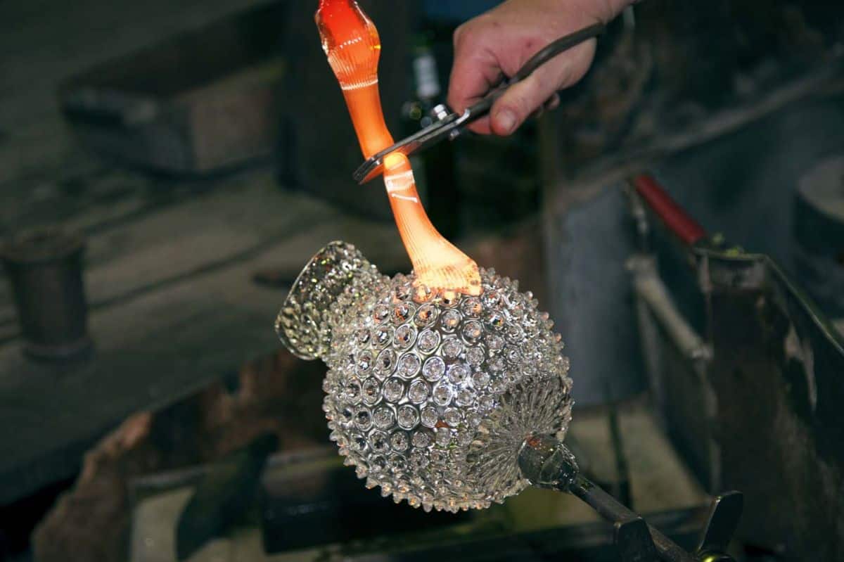 Handmade glass jug in production by Klimchi. 