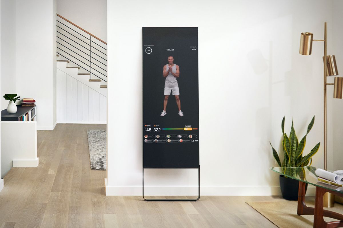 Home gym equipment displayed on the wall called The Mirror