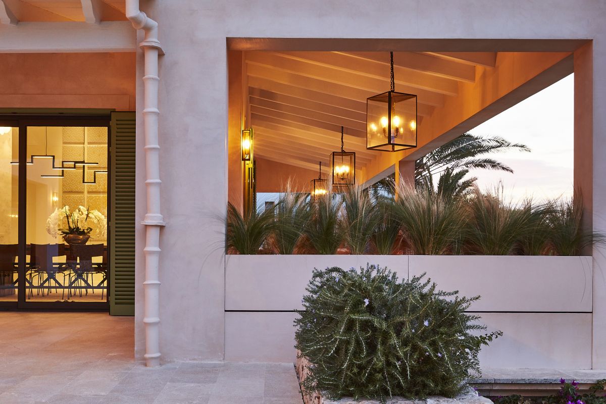 Softly lit outdoor terrace in traditional majorca villa Bonaire.