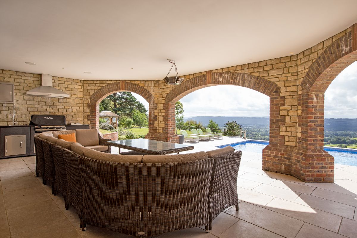 Outdoor Entertaining Area at Spur Point Mansion in Haslemere, Surrey