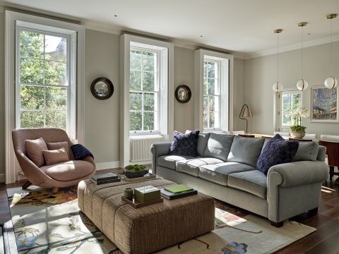 A large family living room in period london home in Highbury Crescent.