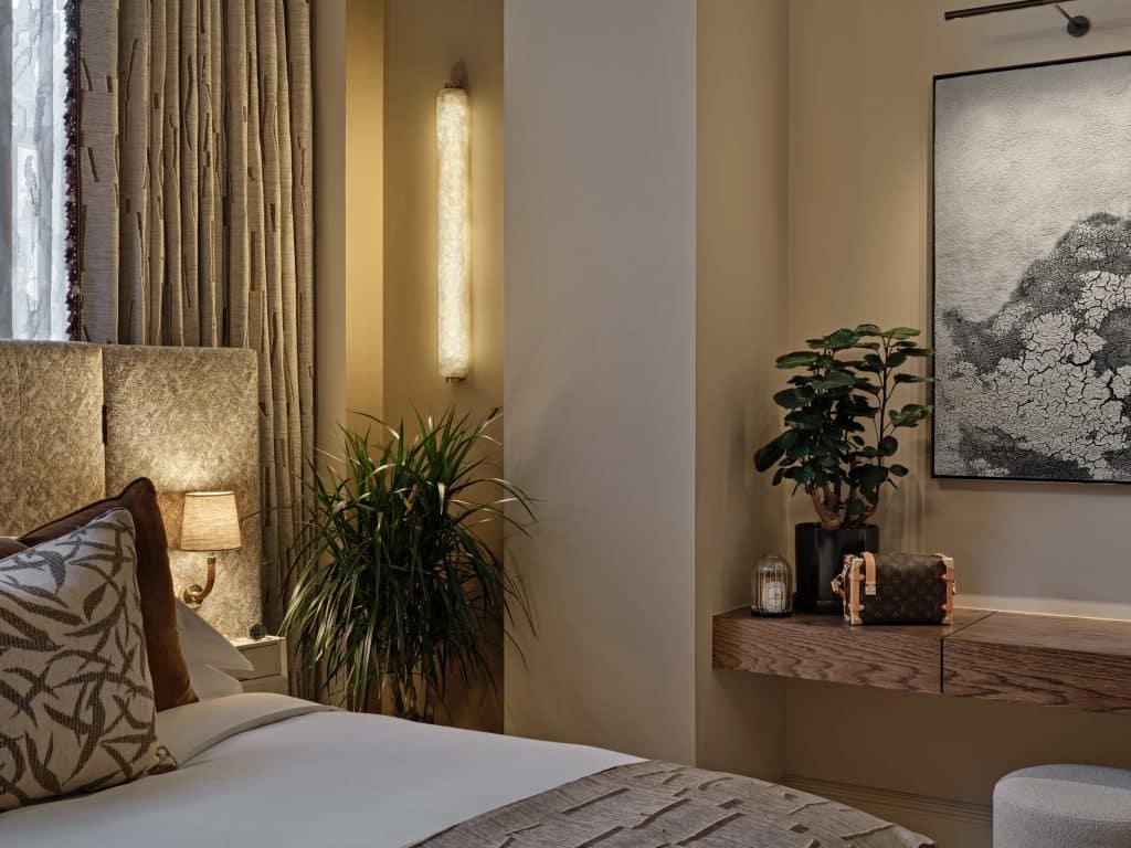 Neutral toned bedroom in Central London apartment.